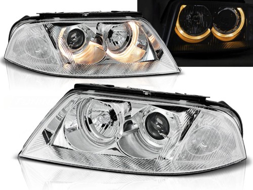 LAMPY PRZEDNIE REFLEKTORY ANGEL EYES CHROME VW PASSAT 3BG B5 FL 00.05