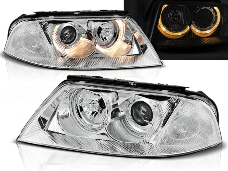 LAMPY PRZEDNIE REFLEKTORY ANGEL EYES CHROME VW PASSAT 3BG B5 FL 00.05