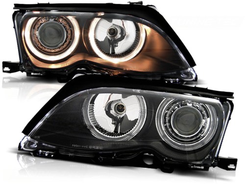 LAMPY PRZEDNIE REFLEKTORY ANGEL EYES BLACK BMW SERII 3 E46 09.01-03.05 S/T
