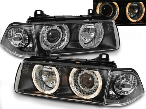 LAMPY PRZEDNIE REFLEKTORY ANGEL EYES BLACK BMW E36 90-99 COUPE CABRIO