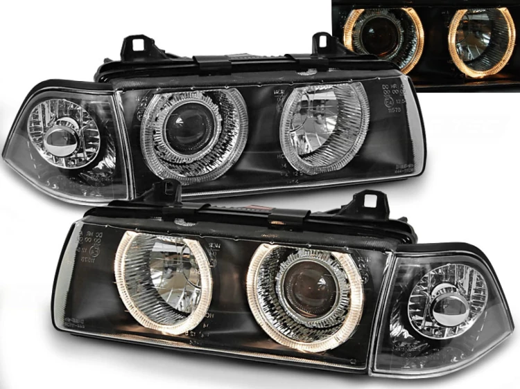 LAMPY PRZEDNIE REFLEKTORY ANGEL EYES BLACK BMW E36 90-99 COUPE CABRIO