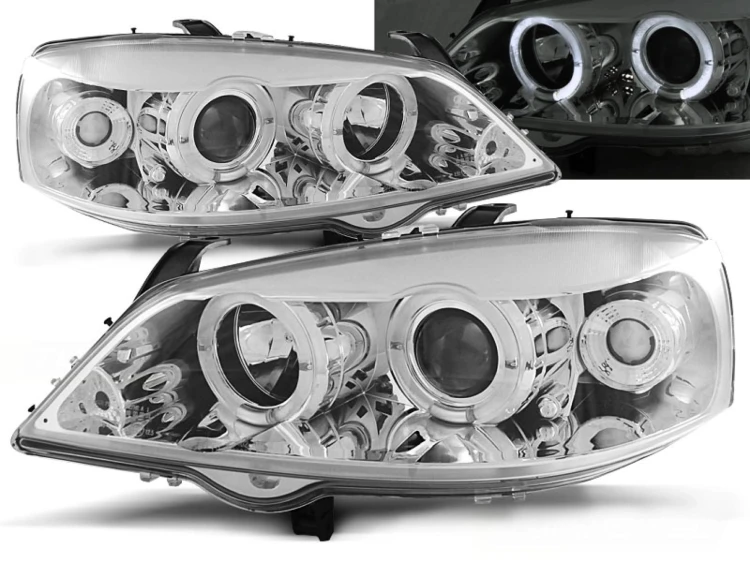 LAMPY PRZEDNIE REFLEKTORY OPEL ASTRA G 09.97-02.04 ANGEL EYES CHROME