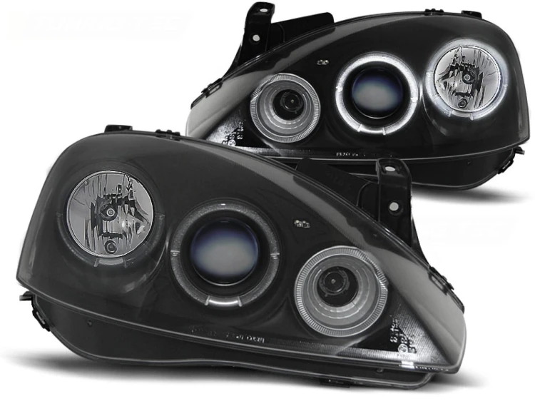 LAMPY PRZEDNIE REFLEKTORY OPEL CORSA C 11.00-09.06 ANGEL EYES BLACK