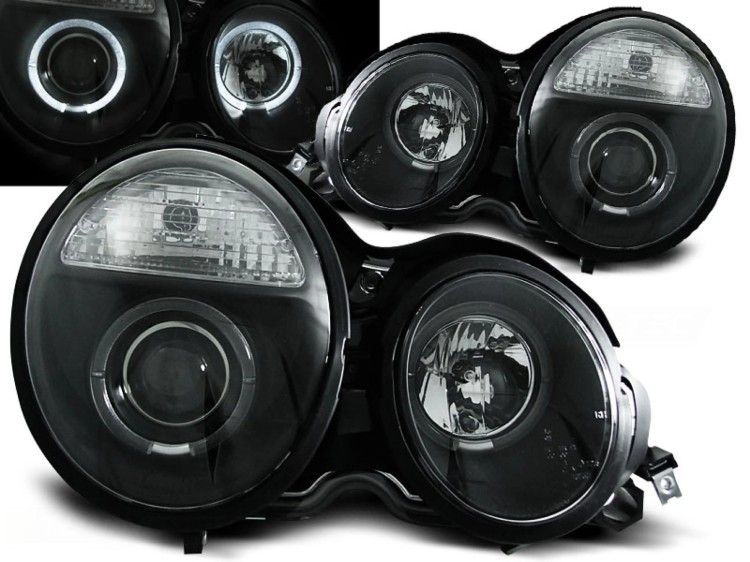 LAMPY PRZEDNIE REFLEKTORY ANGEL EYES BLACK MERCEDES W210 E-KLASA 95-99