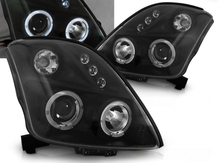 LAMPY PRZEDNIE REFLEKTORY SUZUKI SWIFT 05.05-10 ANGEL EYES BLACK