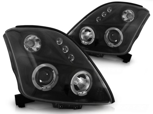 LAMPY PRZEDNIE REFLEKTORY SUZUKI SWIFT 05.05-10 ANGEL EYES BLACK