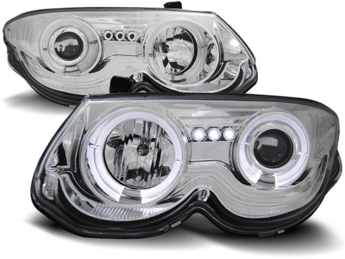 LAMPY PRZEDNIE REFLEKTORY CHRYSLER 300 M 99-04 ANGEL EYES CHROME LED