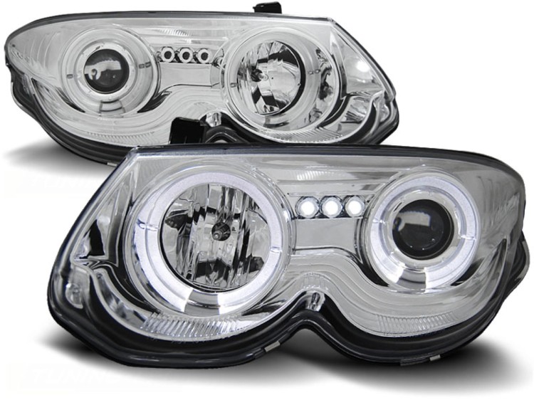LAMPY PRZEDNIE REFLEKTORY CHRYSLER 300 M 99-04 ANGEL EYES CHROME LED