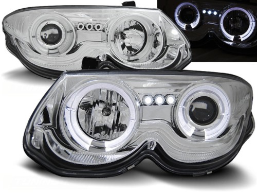 LAMPY PRZEDNIE REFLEKTORY CHRYSLER 300 M 99-04 ANGEL EYES CHROME LED