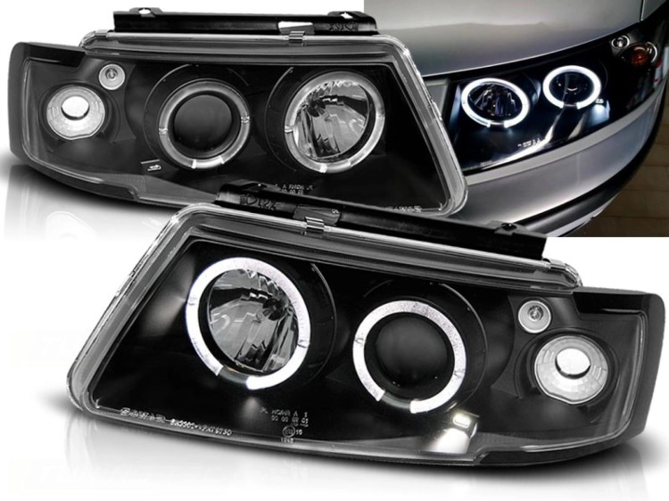 LAMPY PRZEDNIE REFLEKTORY ANGEL EYES BLACK VW PASSAT B5 3B 11.96-08.00 LED