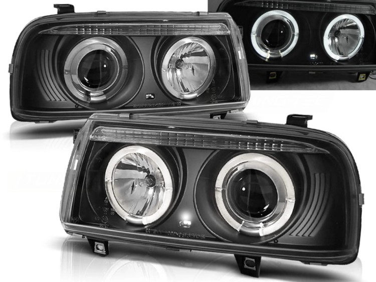 LAMPY PRZEDNIE REFLEKTORY ANGEL EYES BLACK VW VENTO 01.92-08.98 LED