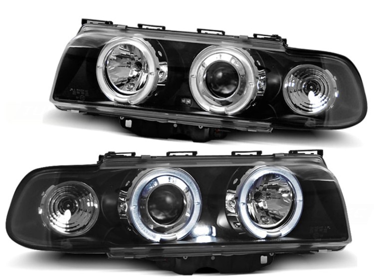 LAMPY PRZEDNIE REFLEKTORY ANGEL EYES BLACK BMW SERII 7 E38 06.94-08.98