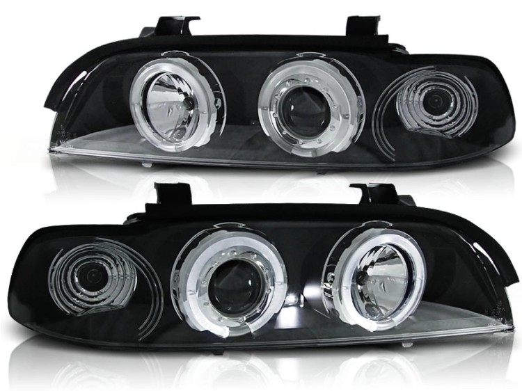 LAMPY PRZEDNIE REFLEKTORY ANGEL EYES BLACK BMW SERII 5 E39 95-03 LED