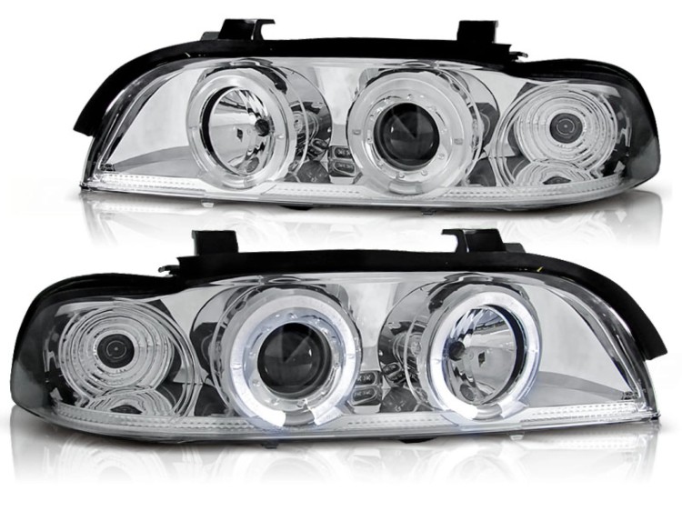 LAMPY PRZEDNIE REFLEKTORY ANGEL EYES CHROME BMW SERII 5 E39 95-03 LED