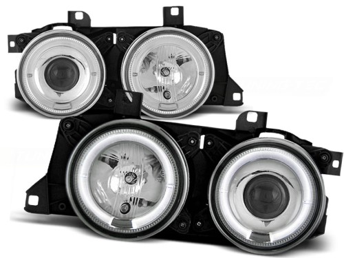 LAMPY PRZEDNIE REFLEKTORY ANGEL EYES CHROME BMW SERII 7 E32 LED