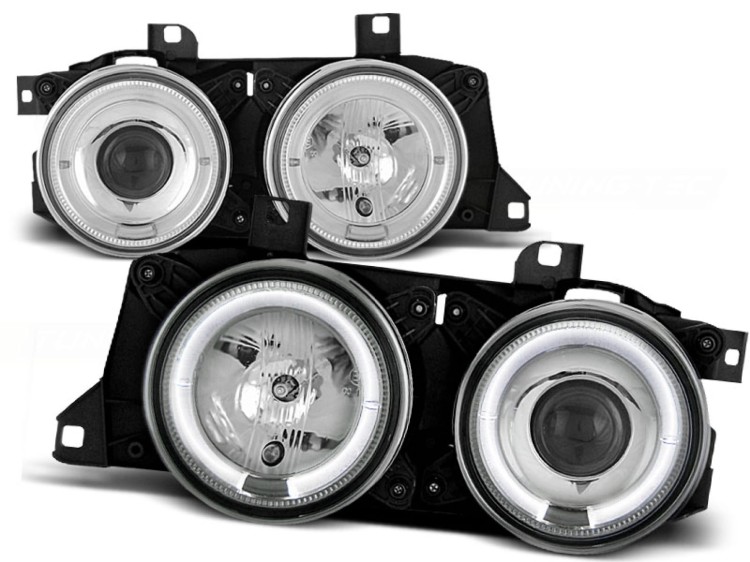 LAMPY PRZEDNIE REFLEKTORY ANGEL EYES CHROME BMW SERII 7 E32 LED