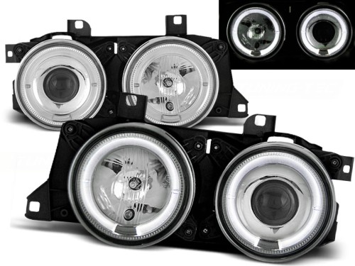 LAMPY PRZEDNIE REFLEKTORY ANGEL EYES CHROME BMW SERII 7 E32 LED