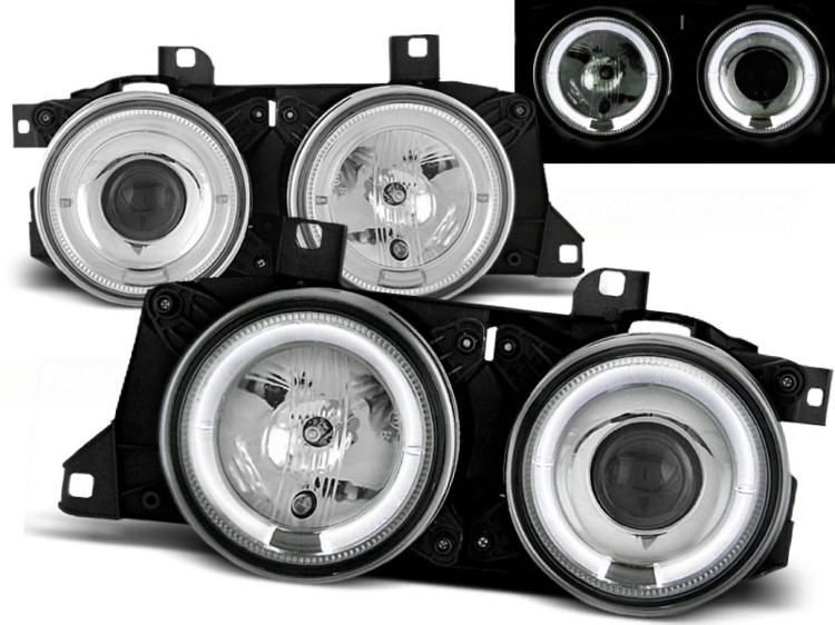 LAMPY PRZEDNIE REFLEKTORY ANGEL EYES CHROME BMW SERII 7 E32 LED