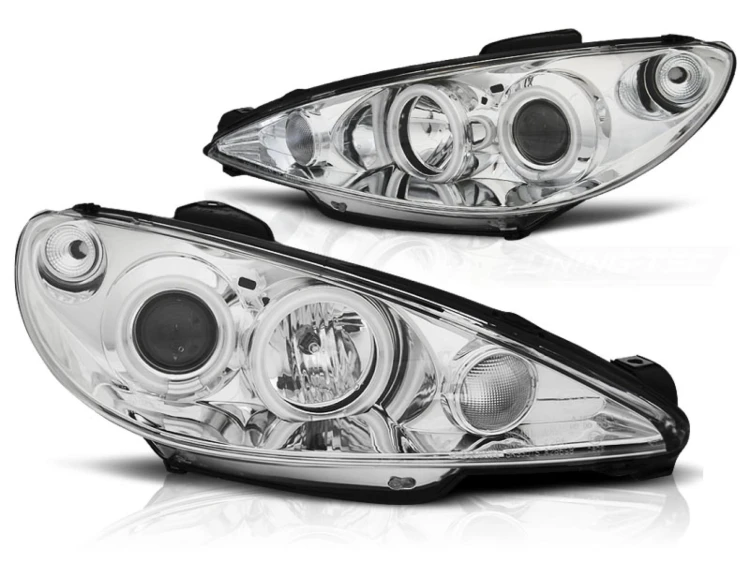 LAMPY PRZEDNIE REFLEKTORY PEUGEOT 206 02- ANGEL EYES CHROME CCFL