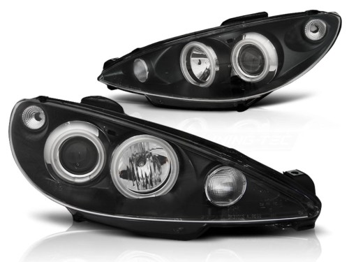 LAMPY PRZEDNIE REFLEKTORY PEUGEOT 206 02+ ANGEL EYES BLACK CCFL