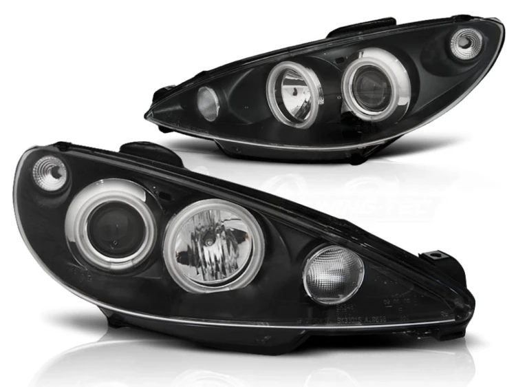 LAMPY PRZEDNIE REFLEKTORY PEUGEOT 206 02+ ANGEL EYES BLACK CCFL