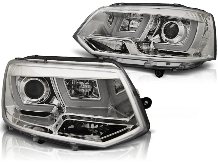LAMPY PRZEDNIE REFLEKTORY U-LED LIGHT CHROME VW T5 2010-2015