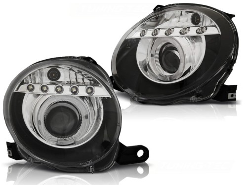 LAMPY PRZEDNIE REFLEKTORY FIAT 500 07-15 BLACK LED