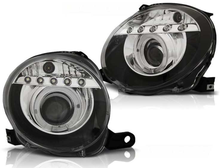 LAMPY PRZEDNIE REFLEKTORY FIAT 500 07-15 BLACK LED