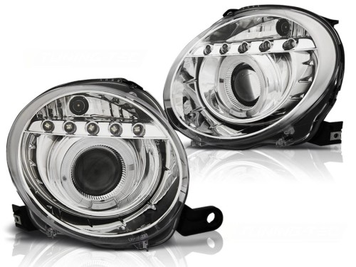 LAMPY PRZEDNIE REFLEKTORY FIAT 500 07-15 CHROME LED