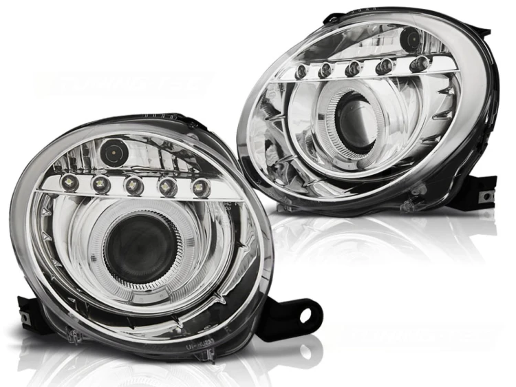 LAMPY PRZEDNIE REFLEKTORY FIAT 500 07-15 CHROME LED