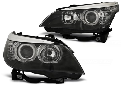 LAMPY PRZEDNIE REFLEKTORY ANGEL EYES LED BLACK BMW SERII 5 E60/E61 03-07