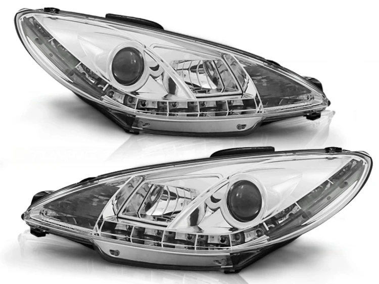 REFLEKTORY LAMPY PRZEDNIE DAYLIGHT CHROME PEUGEOT 206 10.98-02
