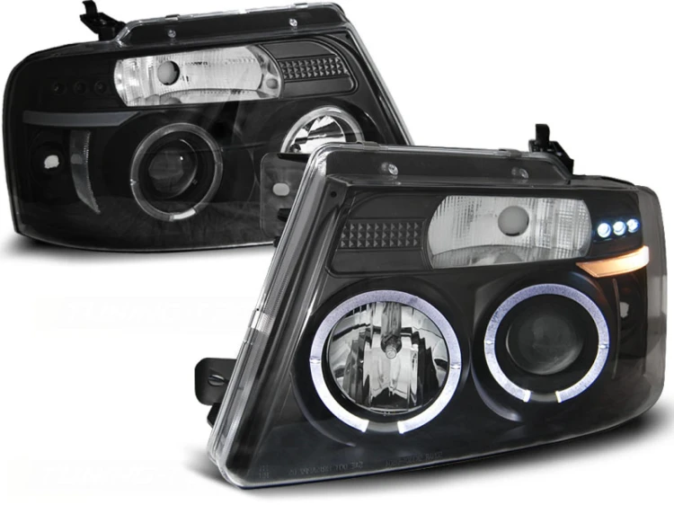 LAMPY PRZEDNIE REFLEKTORY FORD F150 MK 11 04-08 ANGEL EYES BLACK