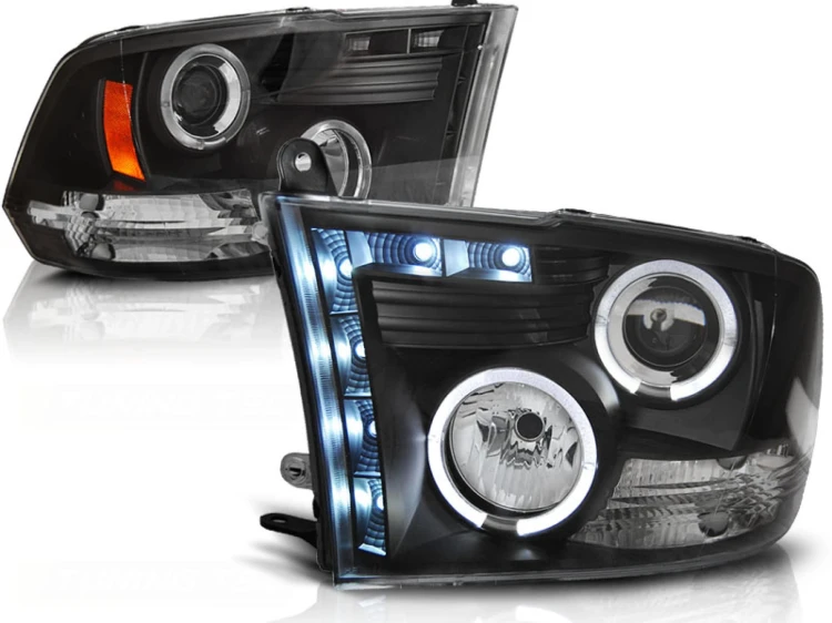 LAMPY PRZEDNIE REFLEKTORY DODGE RAM 09-18 ANGEL EYES BLACK