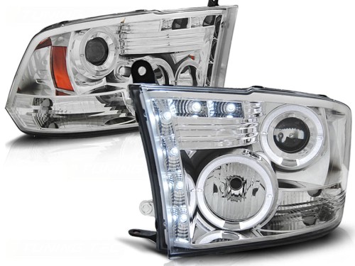 LAMPY PRZEDNIE REFLEKTORY DODGE RAM 09-18 ANGEL EYES CHROME