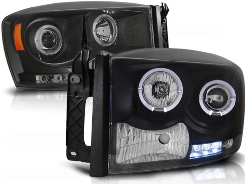LAMPY PRZEDNIE REFLEKTORY DODGE RAM 06-08 ANGEL EYES BLACK