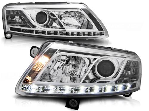 REFLEKTORY LAMPY PRZEDNIE TRUE DRL CHROME AUDI A6 C6 04.04-08