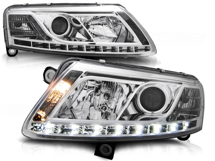 REFLEKTORY LAMPY PRZEDNIE TRUE DRL CHROME AUDI A6 C6 04.04-08
