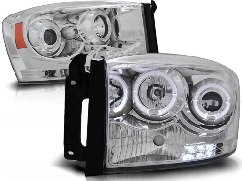 REFLEKTORY LAMPY PRZEDNIE ANGEL EYES CHROME DODGE RAM 06-08