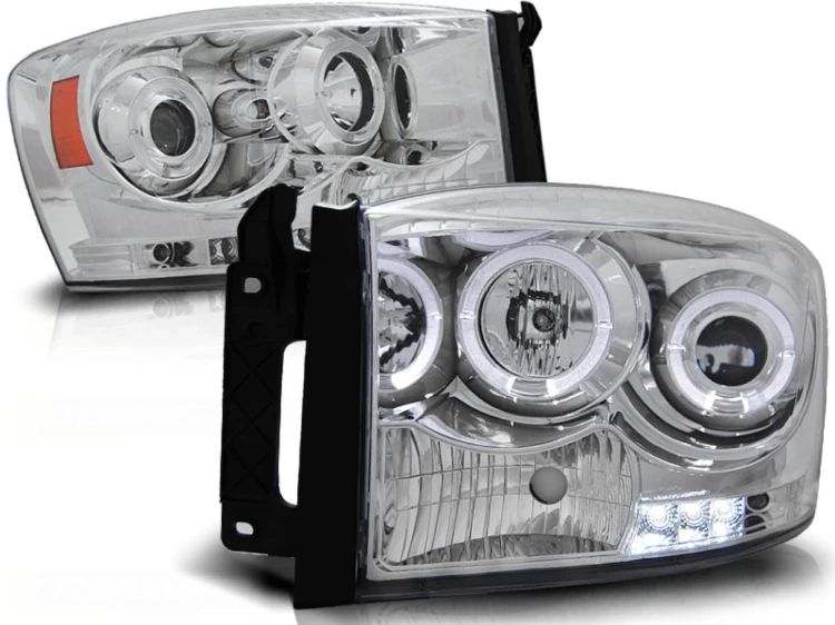 REFLEKTORY LAMPY PRZEDNIE ANGEL EYES CHROME DODGE RAM 06-08