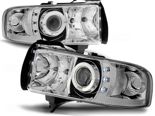 REFLEKTORY LAMPY PRZEDNIE ANGEL EYES CHROME DODGE RAM 94-01