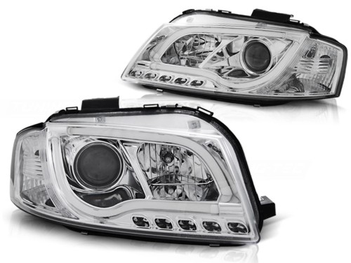 REFLEKTORY LAMPY PRZEDNIE HEADLIGHTS TUBE LIGHT CHROME AUDI A3 8P 05.03-03.