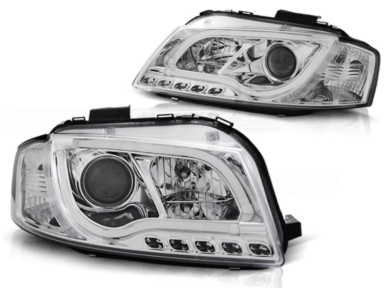 REFLEKTORY LAMPY PRZEDNIE HEADLIGHTS TUBE LIGHT CHROME AUDI A3 8P 05.03-03.