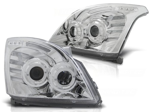LAMPY PRZEDNIE REFLEKTORY TOYOTA LAND CRUISER 120 03-09 ANGEL EYES CHROME