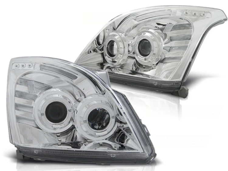 LAMPY PRZEDNIE REFLEKTORY TOYOTA LAND CRUISER 120 03-09 ANGEL EYES CHROME