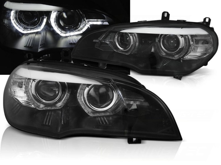 LAMPY PRZEDNIE REFLEKTORY ANGEL EYES LED DRL BLACK BMW X5 E70 07-10