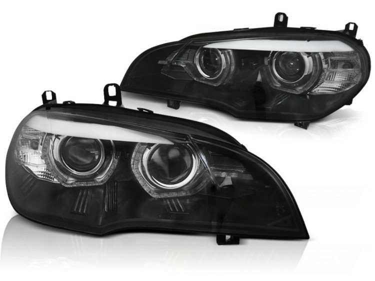 LAMPY PRZEDNIE REFLEKTORY ANGEL EYES LED DRL BLACK BMW X5 E70 07-10
