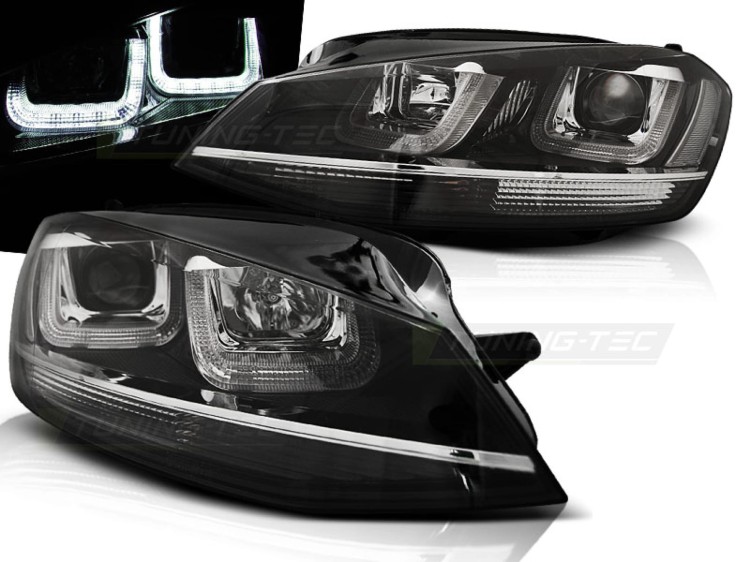 LAMPY PRZEDNIE REFLEKTORY U-LED LIGHT BLACK WITH CHROME VW GOLF 7 12-17