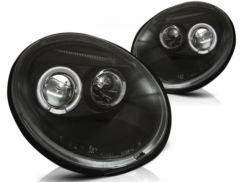 LAMPY PRZEDNIE REFLEKTORY ANGEL EYES BLACK VW NEW BEETLE 10.98-05.05 LED