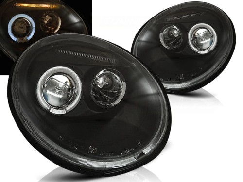 LAMPY PRZEDNIE REFLEKTORY ANGEL EYES BLACK VW NEW BEETLE 10.98-05.05 LED